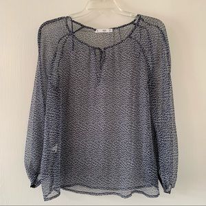 MANGO TRANSPARENT FLOWY BLOUSE. NAVY BLUE. SIZE: 4